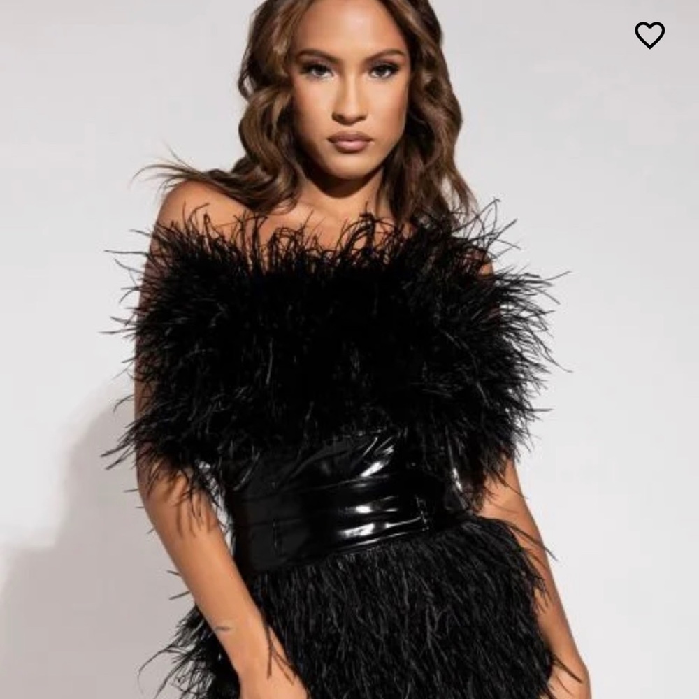 A goose feather black mini dress